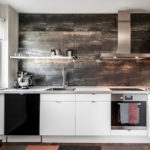 Antique wood panels on the kitchen wall