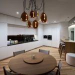 Laminate wood floor in the interior of the kitchen