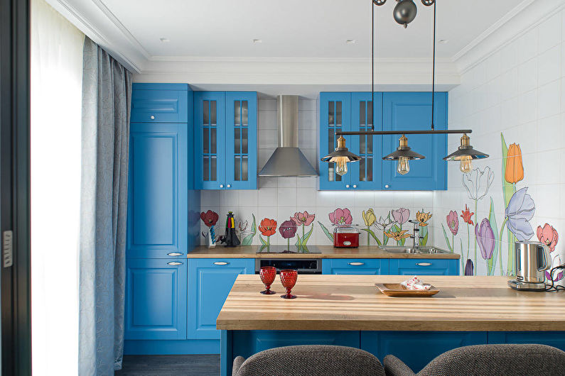 Cucina lineare in blu