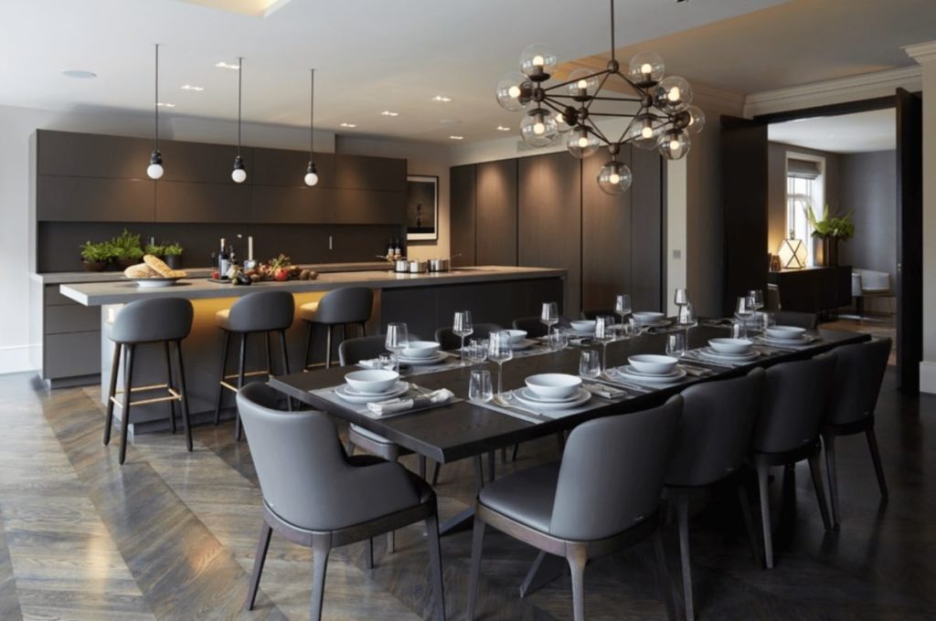 Minimalist style dining room kitchen interior