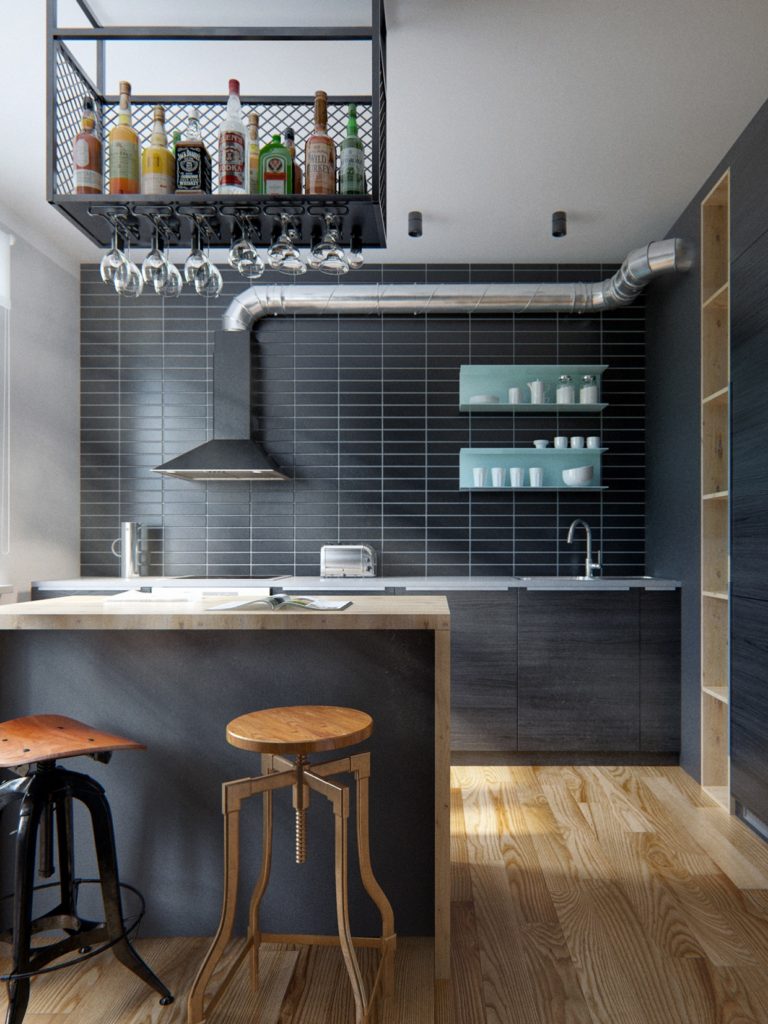 Design della zona cucina in stile industriale