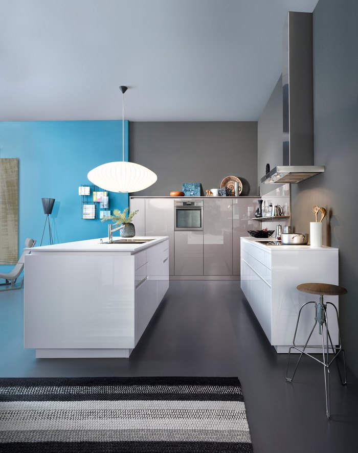 High-tech kitchen interior in gray tones.