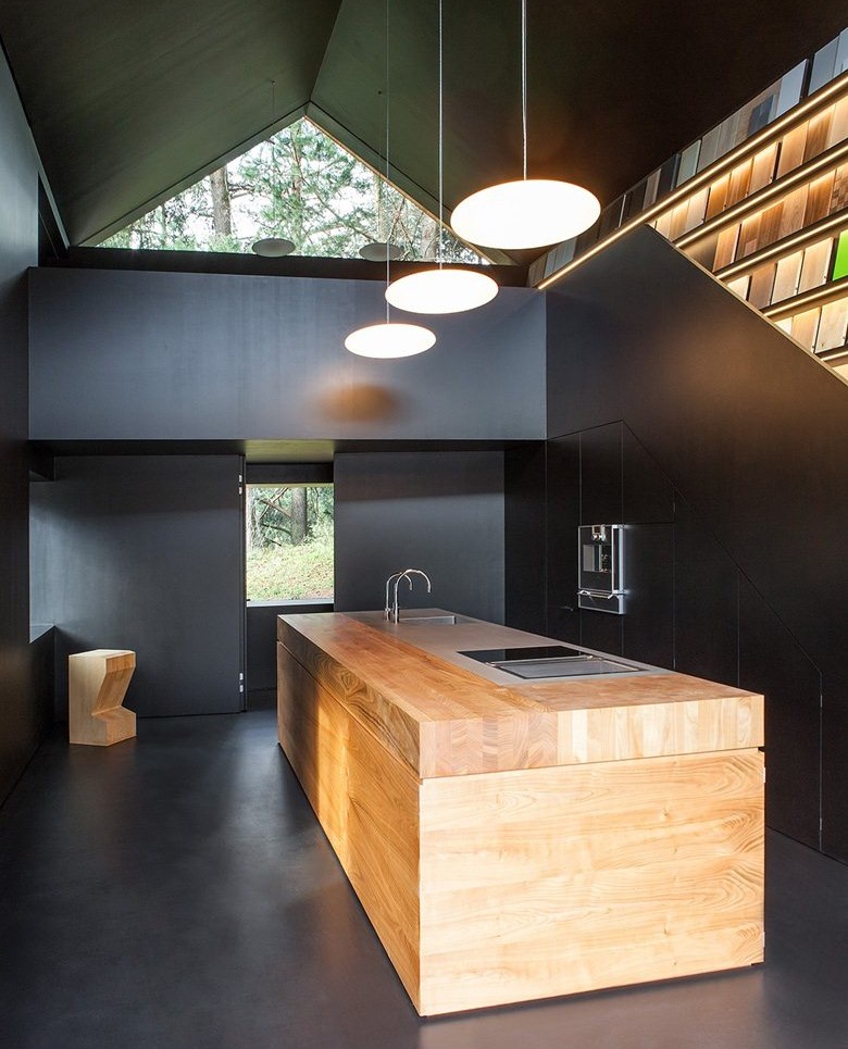 Pendant lights over the kitchen island