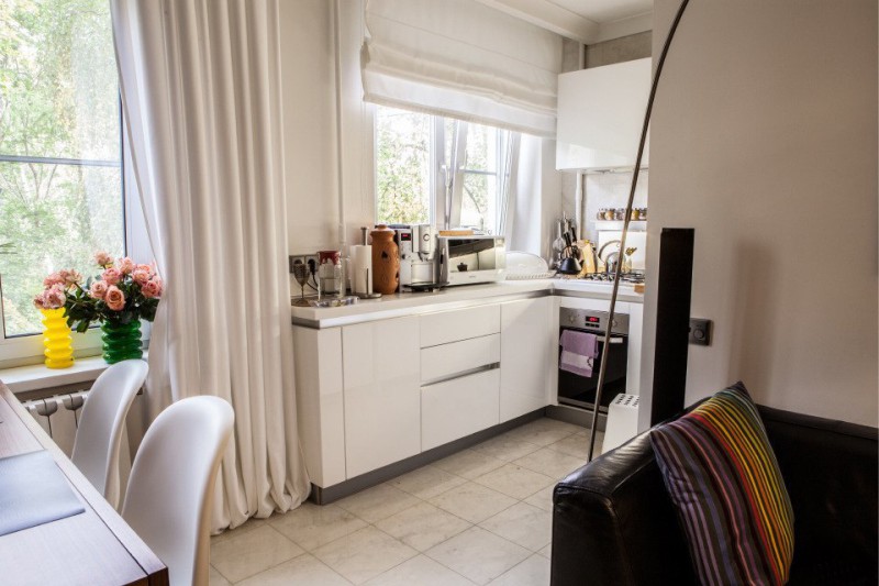 Kitchen in Khrushchev after combining with the living room