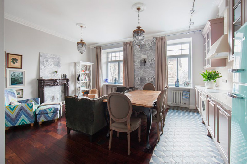 An example of zoning a dining room kitchen