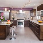 Bar with soffits on the ceiling of the kitchen