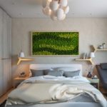 Wooden shelves on the bedroom wall