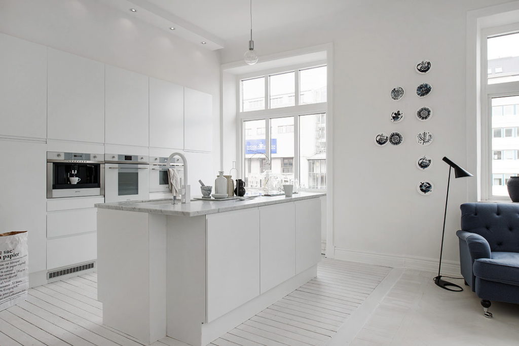 Kitchen island in a spacious room