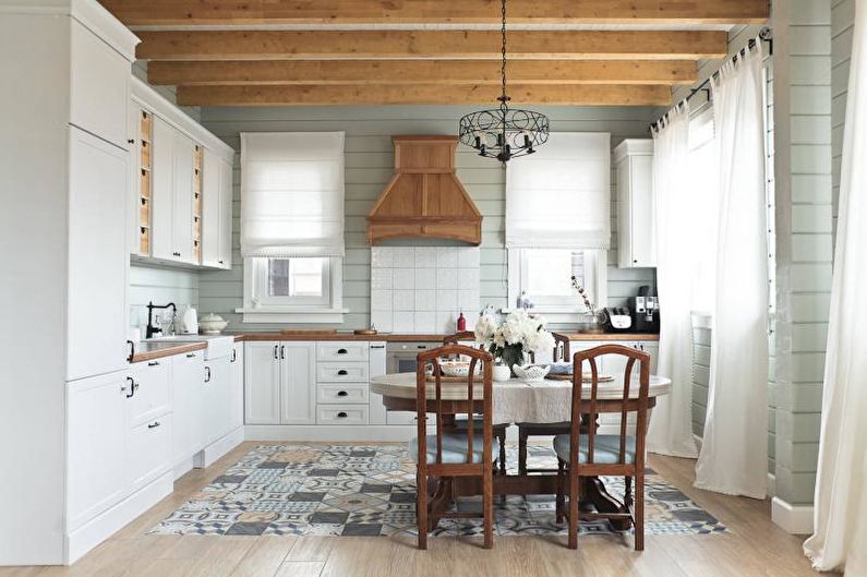 Wooden beams in the kitchen in a country house