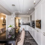 Marble floor in a long kitchen