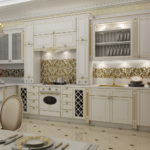 Gilded decor on the facades of the kitchen