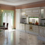 Kitchen interior with door to the garden of a country house