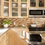 Glass inserts in the doors of the kitchen