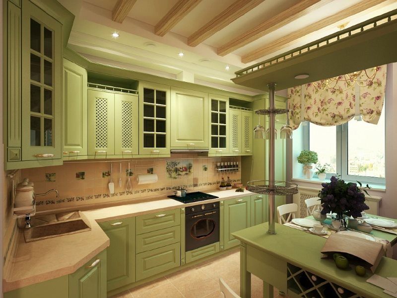 Cucina ad angolo verde chiaro