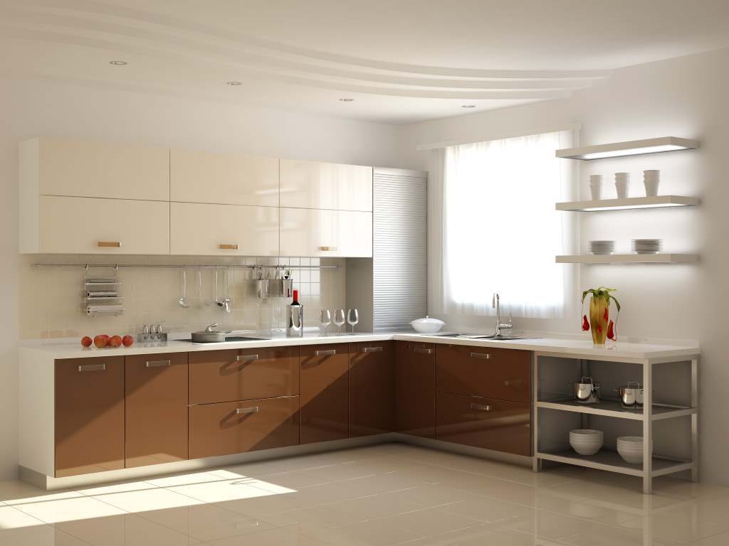 Kitchen design with plasterboard ceiling