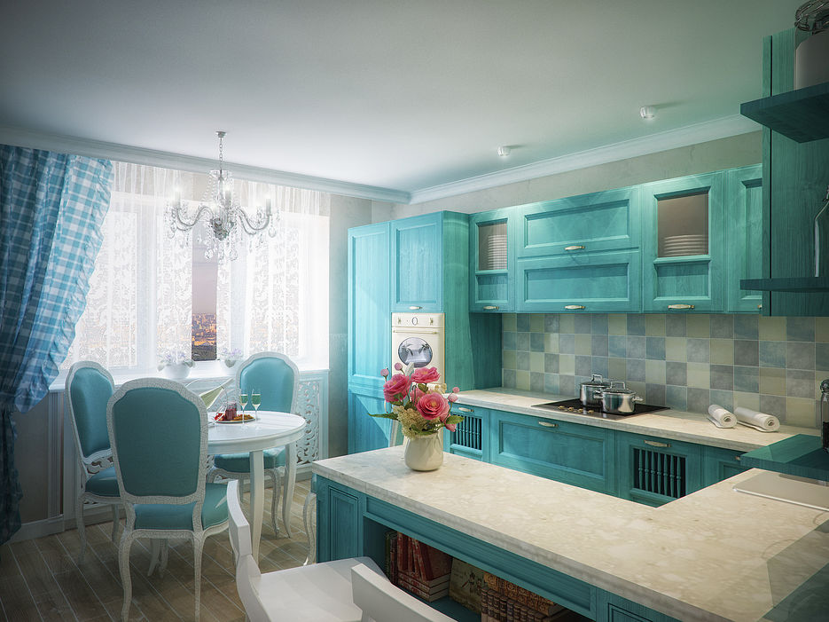 Rustic kitchen design with breakfast bar.