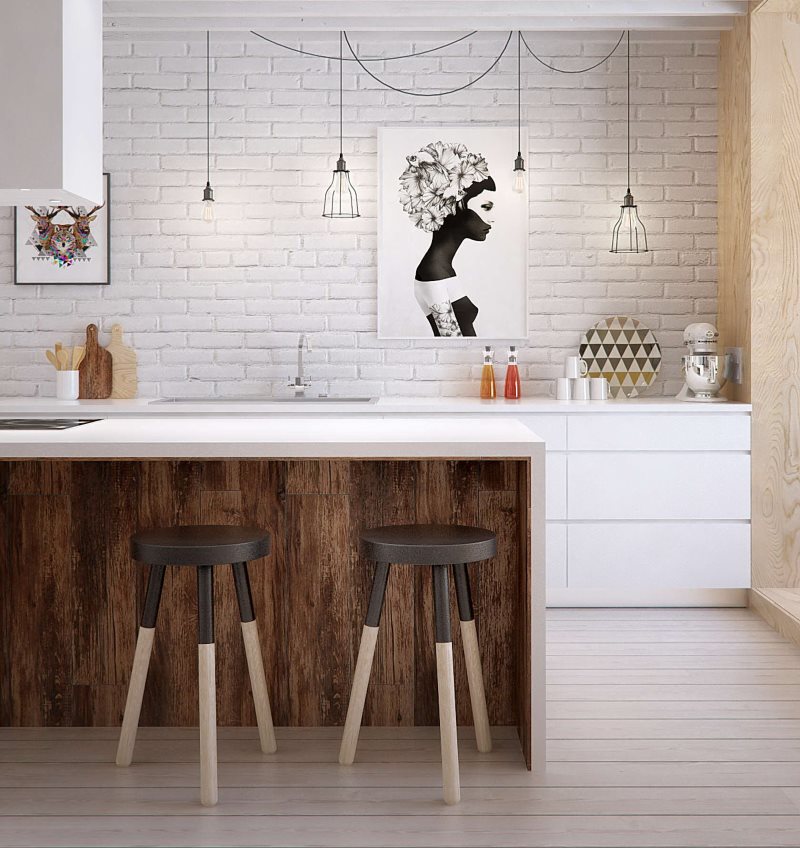 White brick wall in a modern kitchen