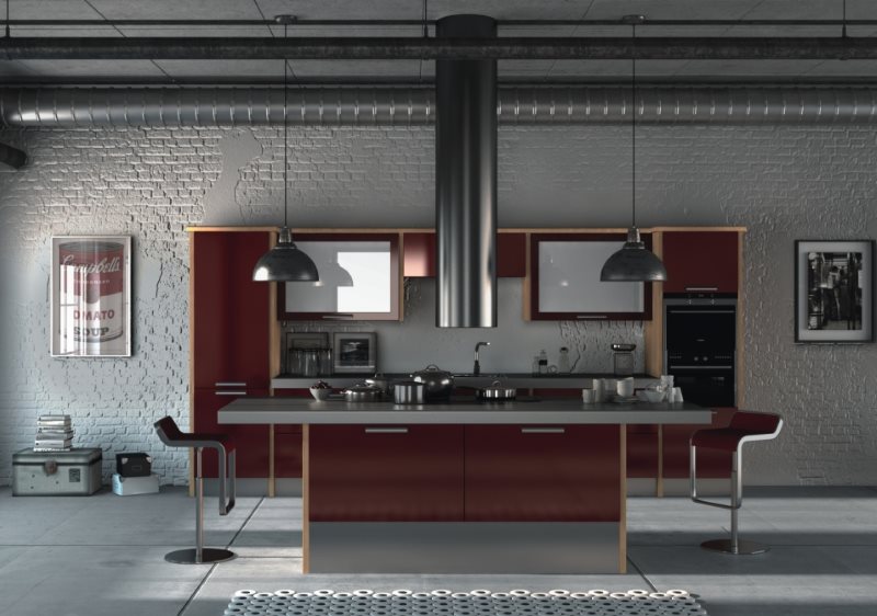 Mobilier bourgogne dans la cuisine style loft