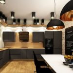 Conception de cuisine loft avec des meubles noirs