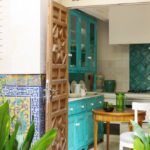 wooden door to the Mediterranean style kitchen