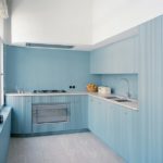 Blue low ceiling kitchen