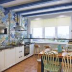 Blue beams on the kitchen ceiling