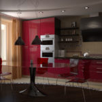 Set di stili bordeaux e rosso vicino al tavolo ovale