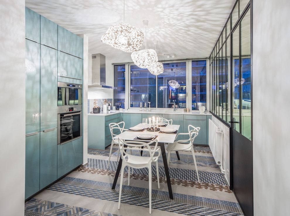 Art Nouveau blue kitchen design