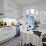 White tablecloth on the kitchen table