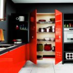 Portes rouges pour cuisine noire