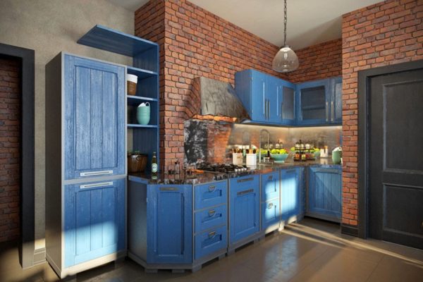 Cuisine de style loft bleu