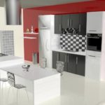 La combinazione di rosso, bianco e nero in cucina sembra elegante