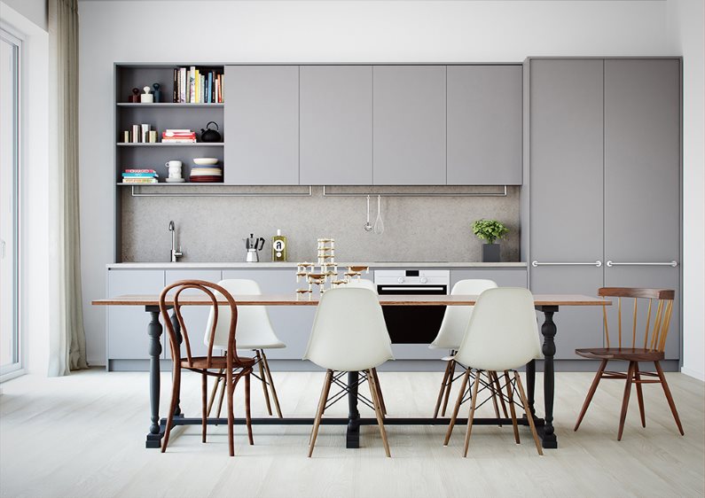 Grigio lineare incastonato in una cucina in stile moderno