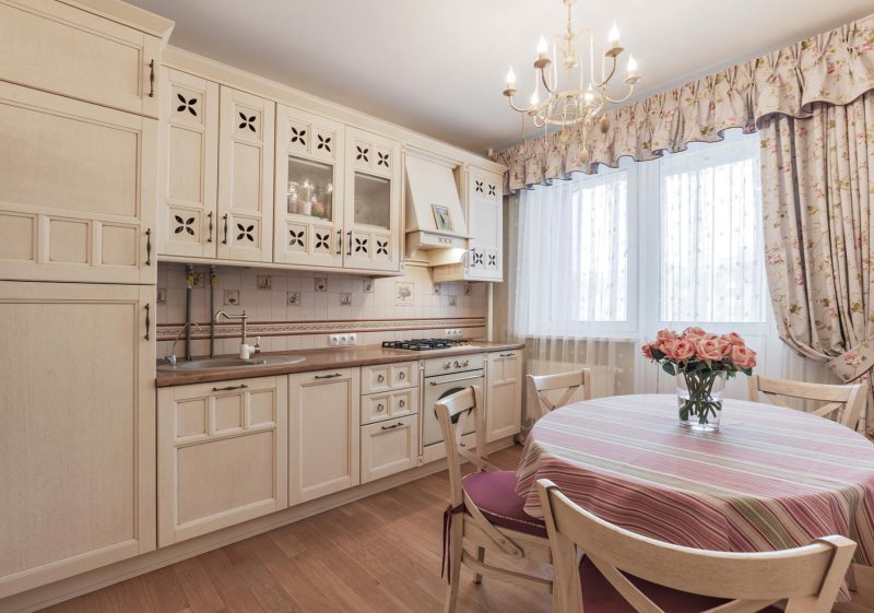 Provence style lambrequin curtains in the kitchen