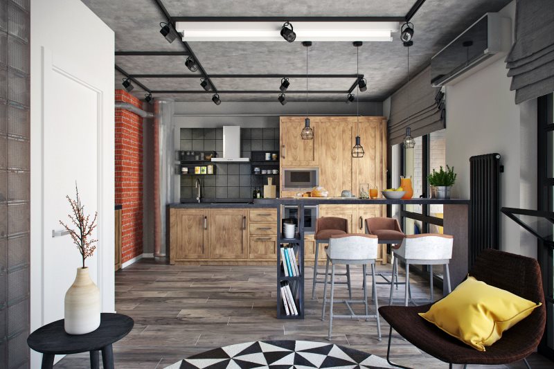 Superfici in cemento in una cucina in stile loft