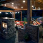 Spotlights on the ceiling of the summer kitchen