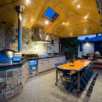 Wooden ceiling in the summer kitchen