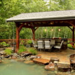 Upholstered furniture in a wooden arbor