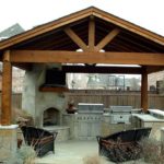 Fireplace stove in the gazebo of a private house