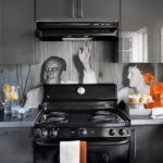 Black and white photo on a kitchen apron