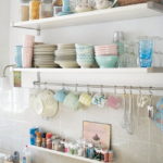 Open shelves in the interior of the kitchen