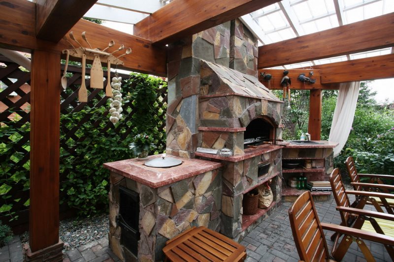 Stone stove lining in the summer kitchen