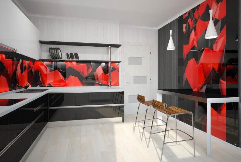 Grembiule rosso e nero in cucina in stile moderno