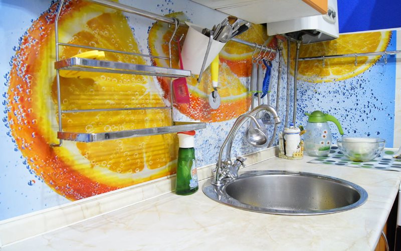 Slices of orange on a kitchen apron