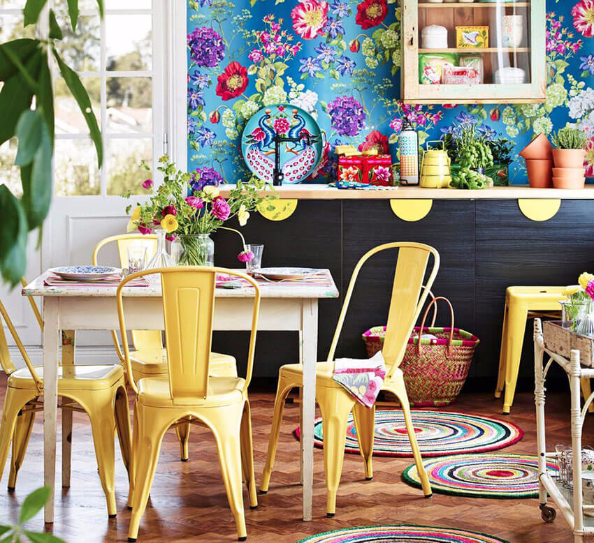 Intérieur de cuisine de style bohème dans une maison privée