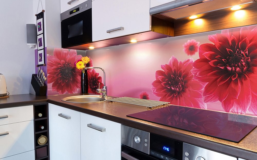 Red flowers on the surface of a plastic apron