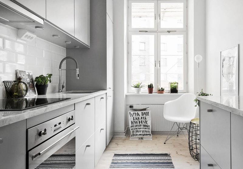 Cucina stretta in stile scandinavo