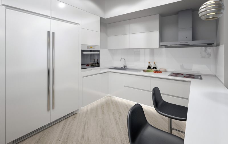 Intérieur de cuisine compact avec appareils électroménagers blancs