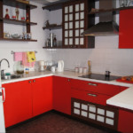 Facciate rosse della cucina in stile cinese