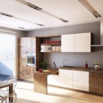 cucina lineare con bar per la colazione